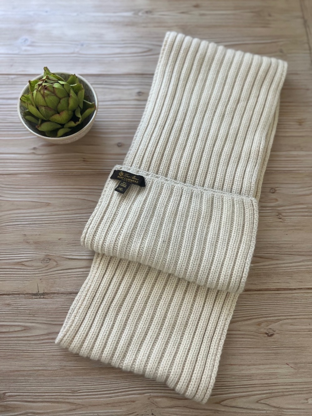 Loro Piana Baby Cashmere Scarf Ivory Rib Knit